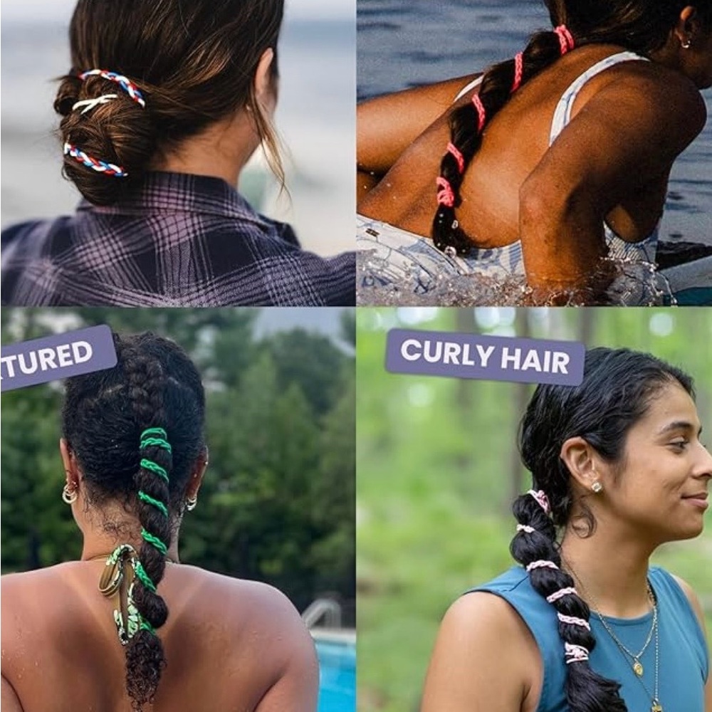 Braided Hair Rope Accessories - Pink, Green, Black Options